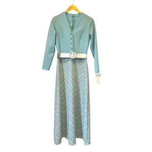 Vintage 60s Toni Todd Dress Metallic Lurex Maxi Gown Silver Blue Womens Medium